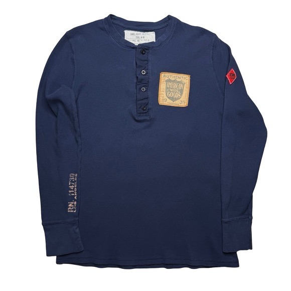 Johnson Motors type b-38 long sleeve thermal Henley navy blue shirt - Picture 3 of 8